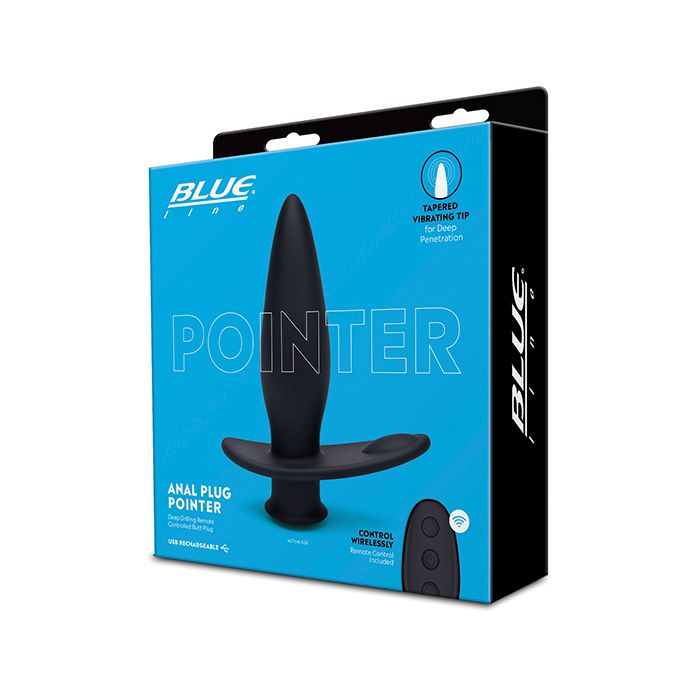 Blue Line Vibrating Anal Plug Pointer w/Remote - Black